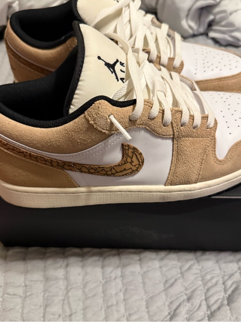 Nike Air Jordan 1 Low — White and Tan Suede size 11.5 Like New w/ Box